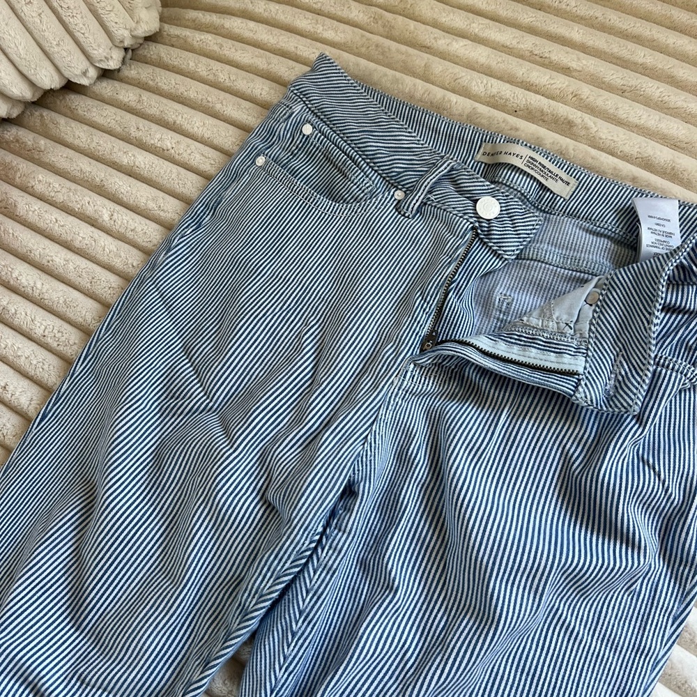 Denver Hayes Blue and White Striped Straight Leg Pants